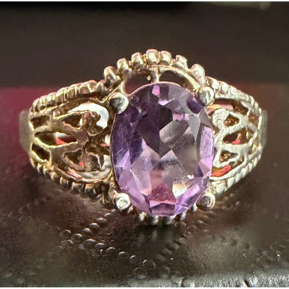 LIND Cocktail Ring Purple Rhinestone Silver Plated